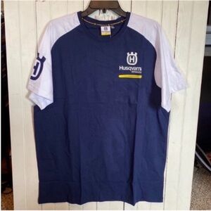 Husqvarna Men's Blue and White Short Sleeve Tee